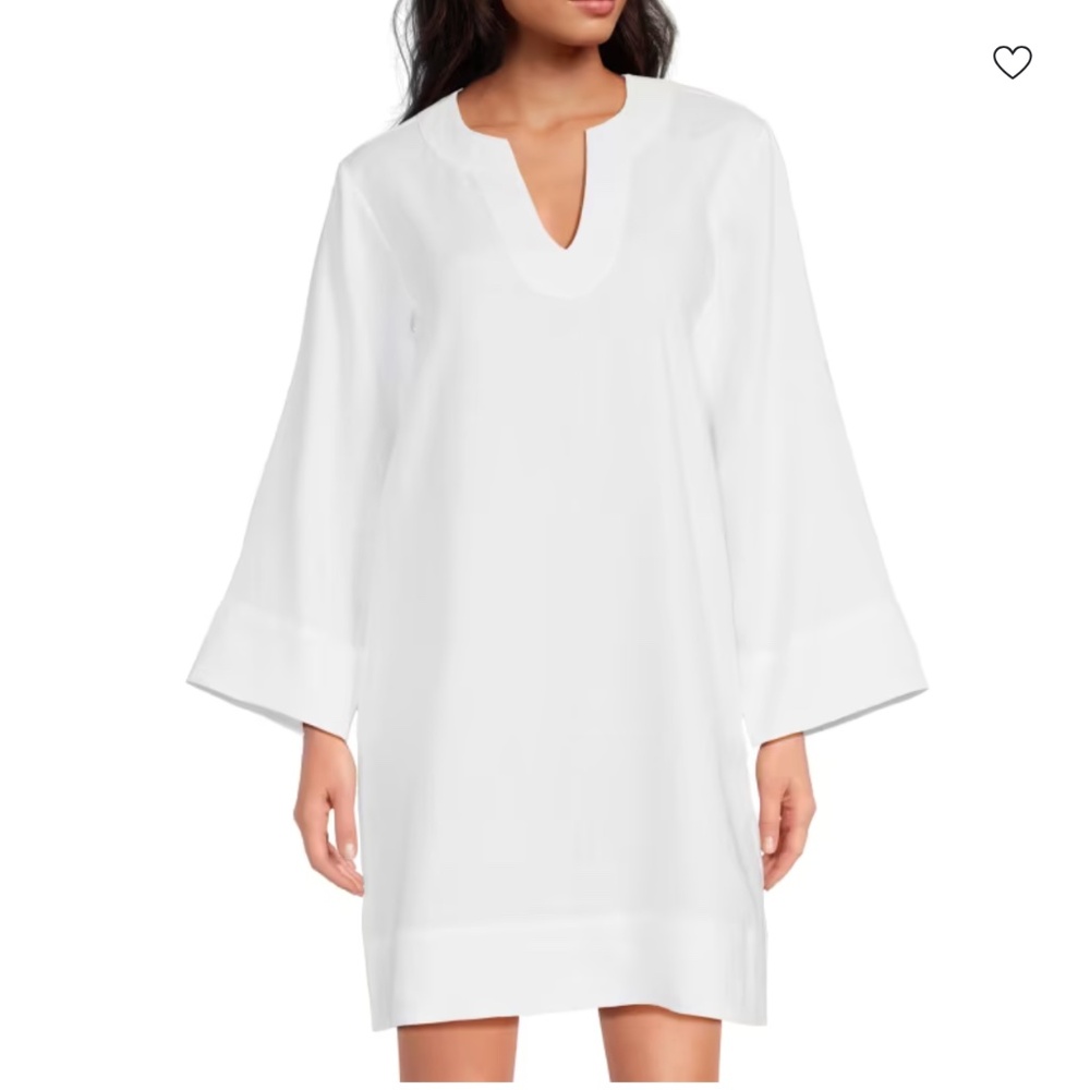 SAKS FIFTH AVENUE 100% Linen Collection Wide Sleeve V-Neck Easy Dress